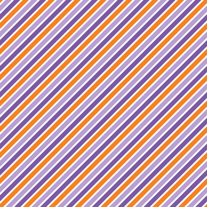 Diagonal stripes in alternating colors: purple, white, and orange on a square background.