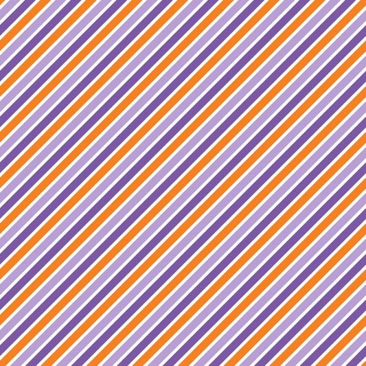 Diagonal stripes in alternating colors: purple, white, and orange on a square background.