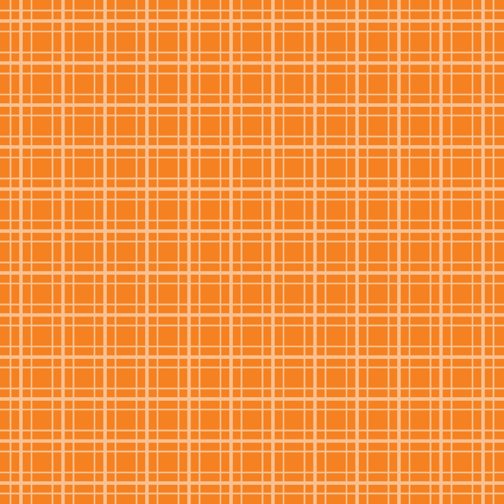 Orange plaid pattern with intersecting white and light orange lines creating a grid effect.