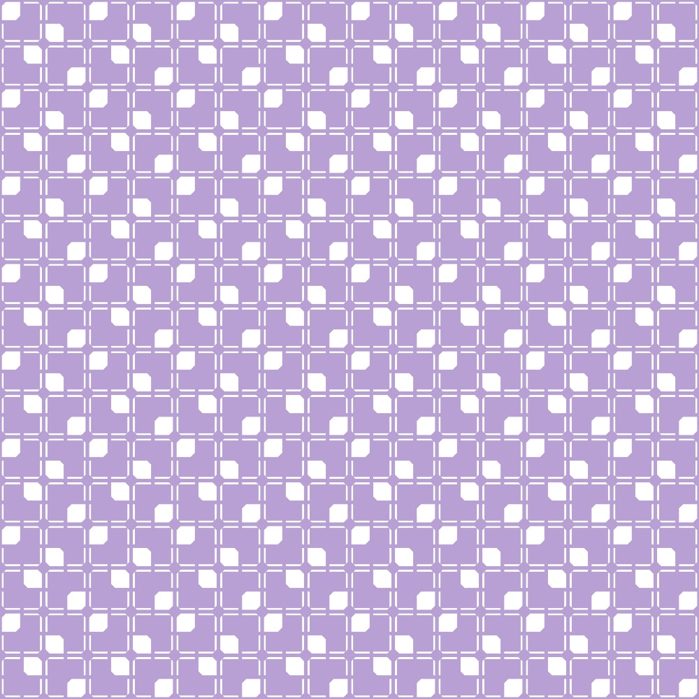 Purple and white geometric pattern with interconnected square shapes arranged in a grid.