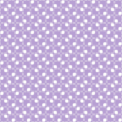 Purple and white geometric pattern with interconnected square shapes arranged in a grid.