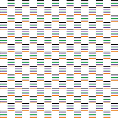 Pattern of horizontal colored stripes in rows and columns. Each cell contains black, blue, green, and purple stripes on a white background, creating an optical illusion effect.