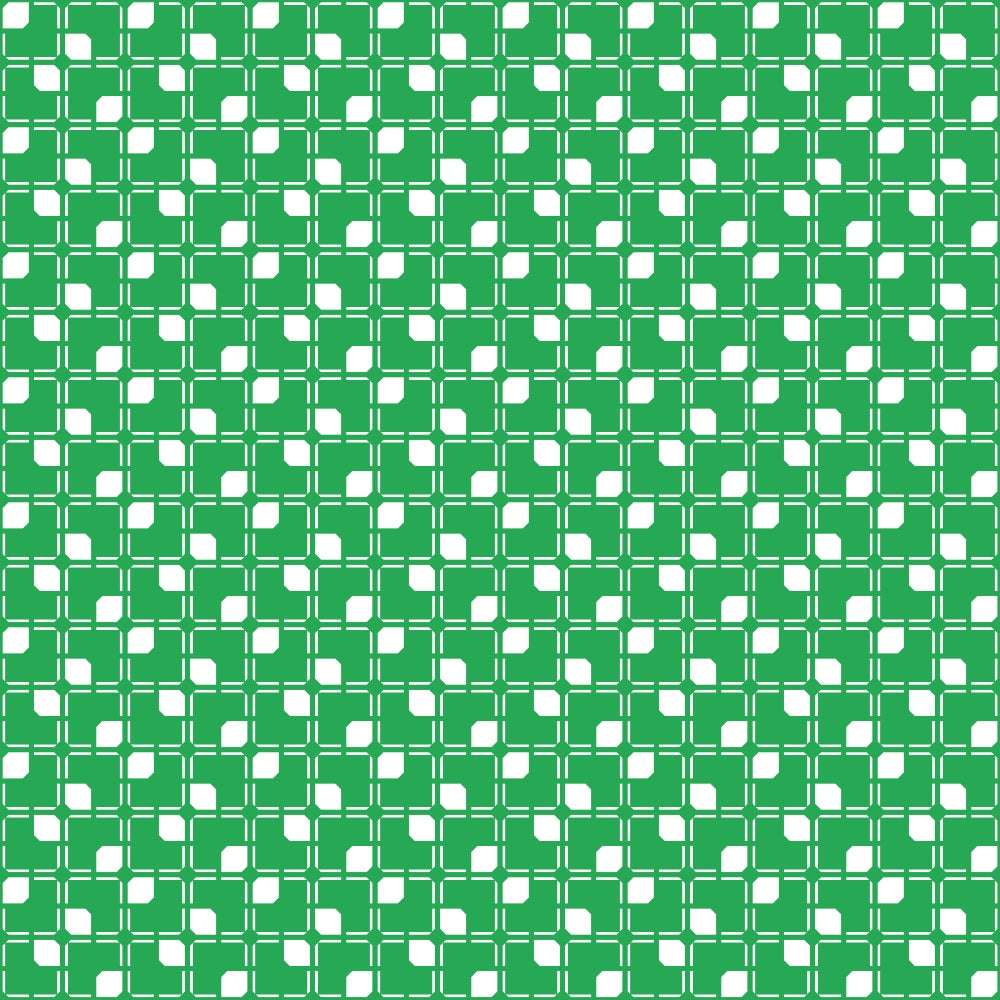 green, white, geometric pattern, squares, grid design, repeating motif, quilting cotton, fabric panel, halloween basics, seasonal fabric, craft fabric, sewing material, patchwork design, tessellation, retro style, mod pattern, two-tone design, angular shapes, uniform pattern, structured layout