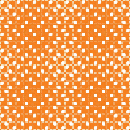 An orange and white geometric pattern with repeating square and curved shapes, forming a grid-like design.