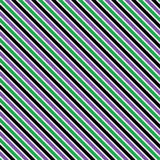 Diagonal stripes in a repetitive pattern, alternating between black, green, white, and purple, covering the entire image.