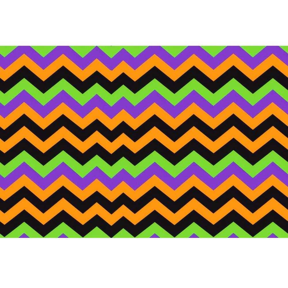 halloween, chevron pattern, zigzag stripes, orange, purple, green, black, geometric design, quilting cotton, fabric panel, seasonal fabric, halloween colors, striped pattern, angular lines, festive, spooky colors, craft fabric, sewing material, holiday theme