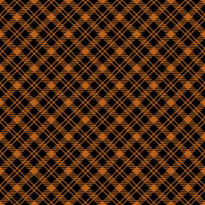 A pattern of orange and black crisscrossing lines forms a plaid design.