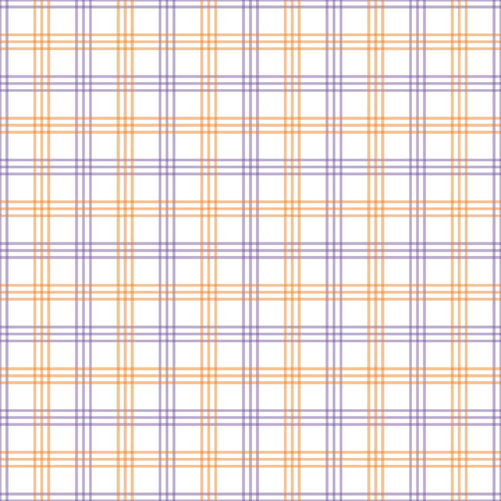 A pattern of intersecting orange and purple lines forming a plaid design on a white background.