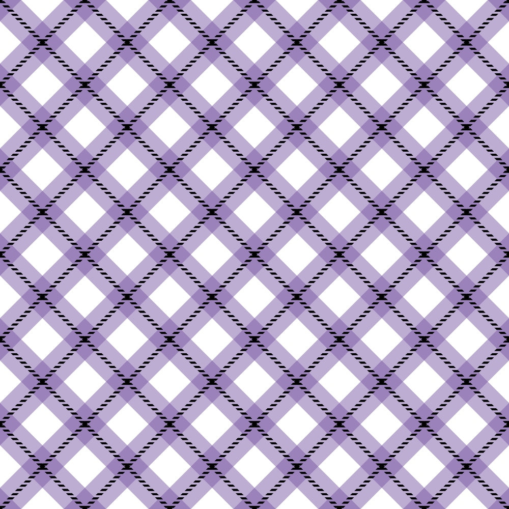 A purple and white plaid pattern forms a grid of diamonds with intersecting lines on a white background.