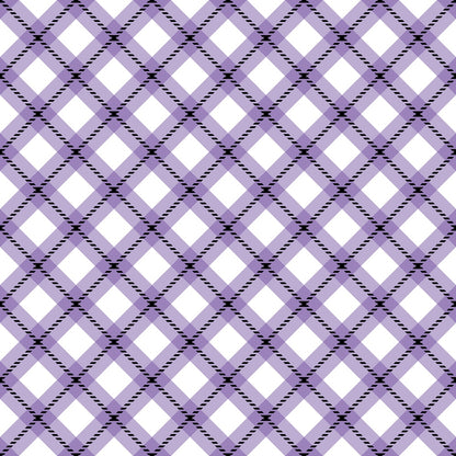 A purple and white plaid pattern forms a grid of diamonds with intersecting lines on a white background.