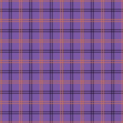 A pattern of horizontal and vertical black lines forming a grid over a purple background with intersecting orange lines.