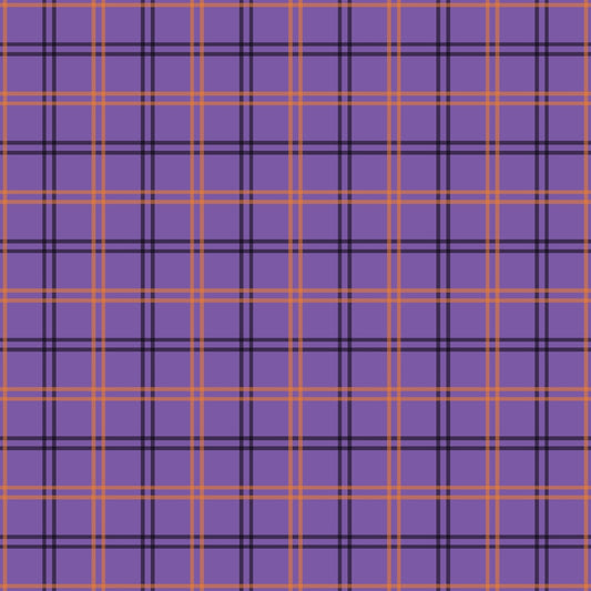 A pattern of horizontal and vertical black lines forming a grid over a purple background with intersecting orange lines.