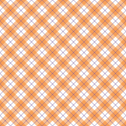 Orange and white argyle pattern with thin blue lines forming diamond shapes.