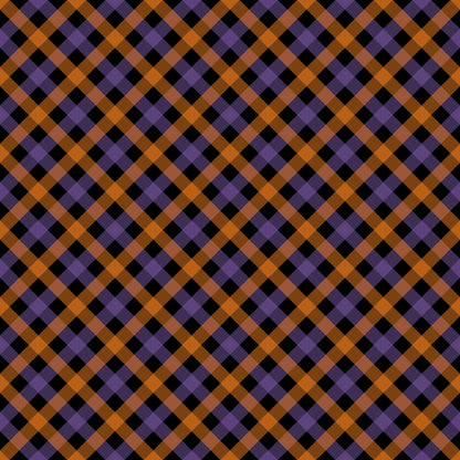 A geometric pattern featuring intersecting orange, purple, and black diagonal lines forming squares and diamonds.