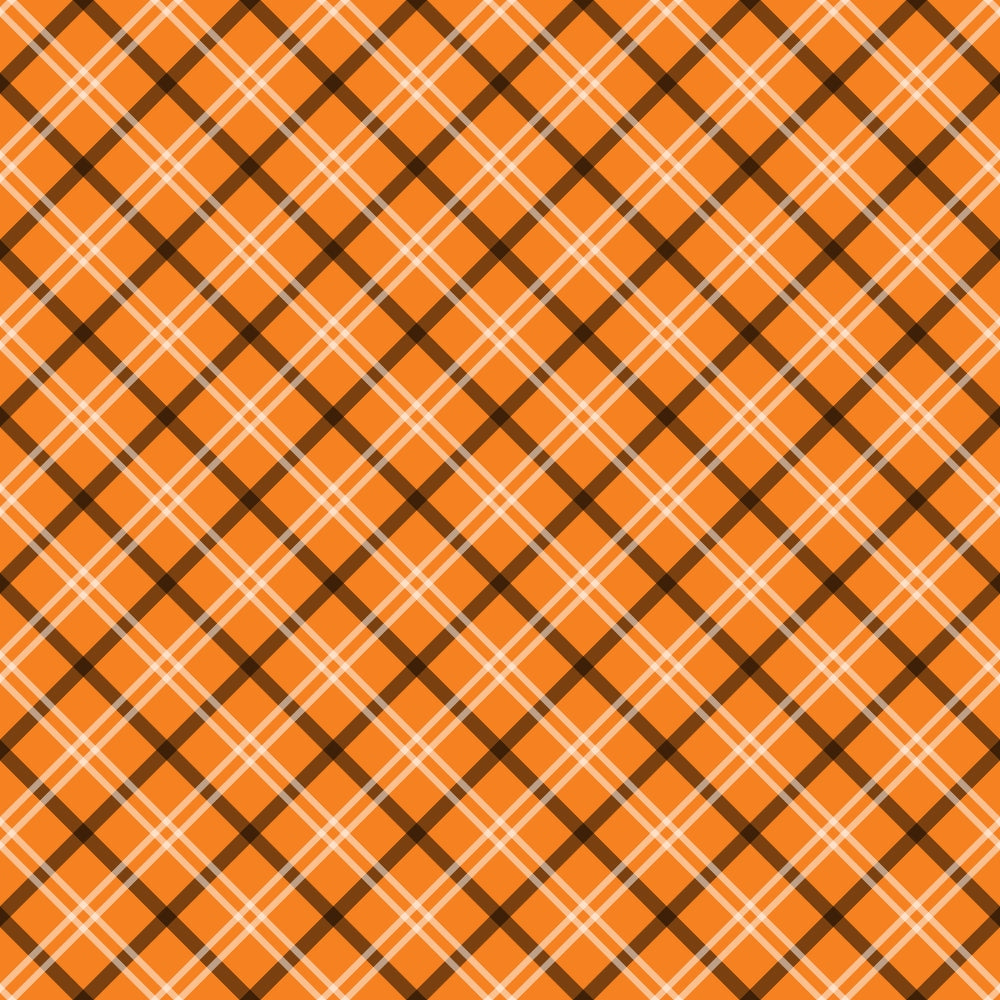 Orange and black plaid pattern with diagonal lines creating a checkered design.