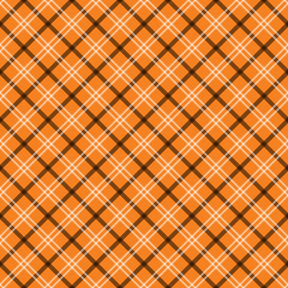 Orange and black plaid pattern with diagonal lines creating a checkered design.