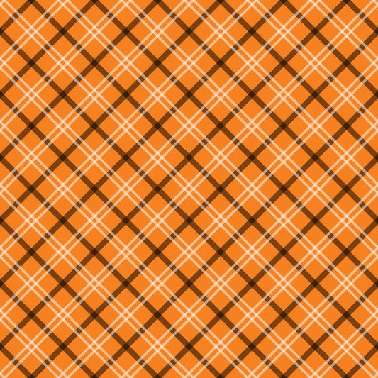 Orange and black plaid pattern with diagonal lines creating a checkered design.