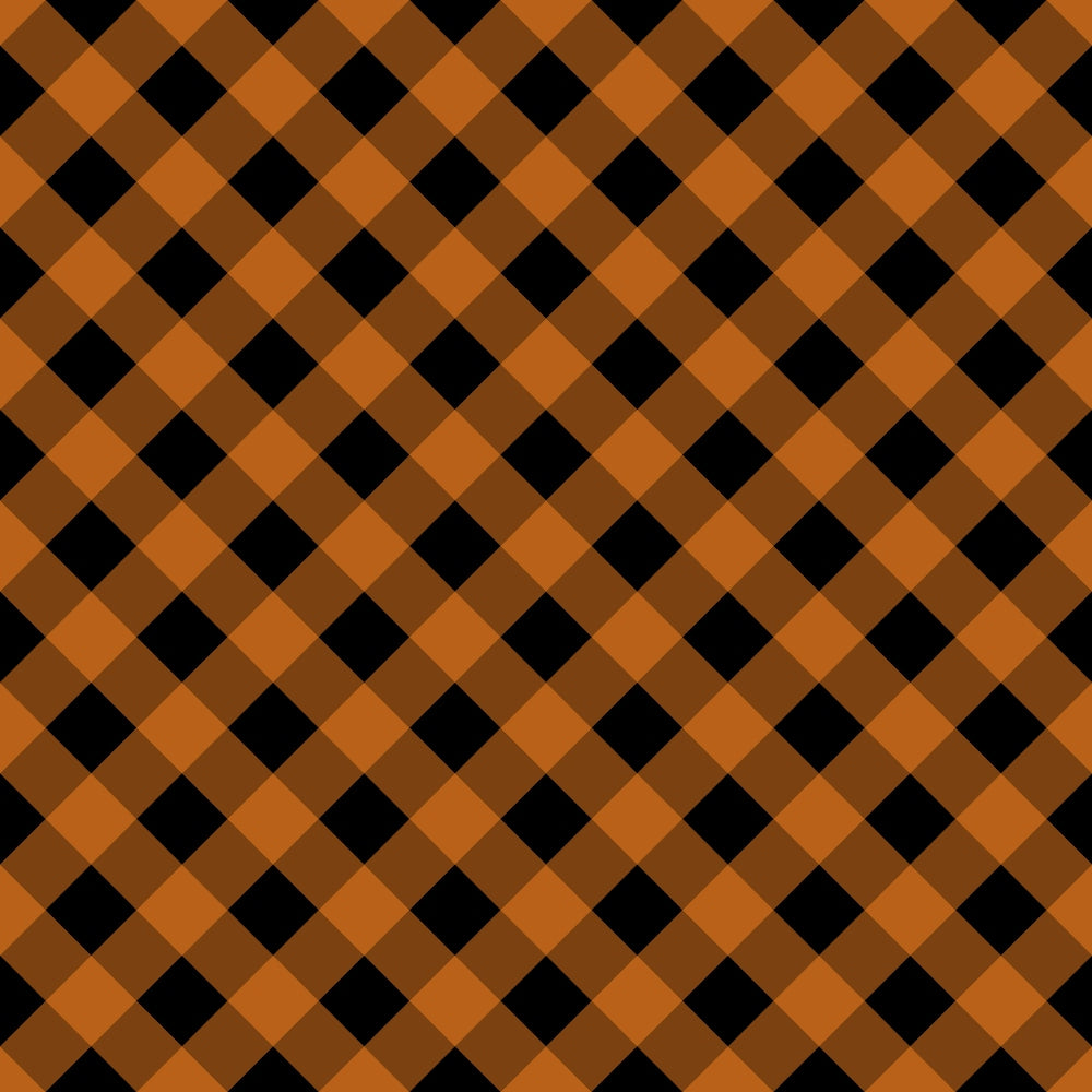 Orange and black plaid pattern with diagonal lines forming a checkered design.