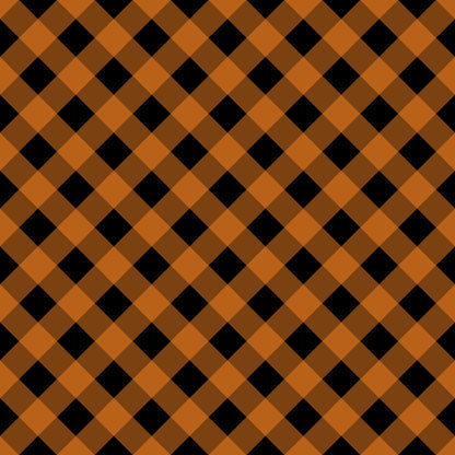 Orange and black plaid pattern with diagonal lines forming a checkered design.