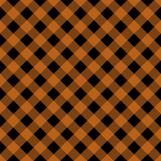 Orange and black plaid pattern with diagonal lines forming a checkered design.