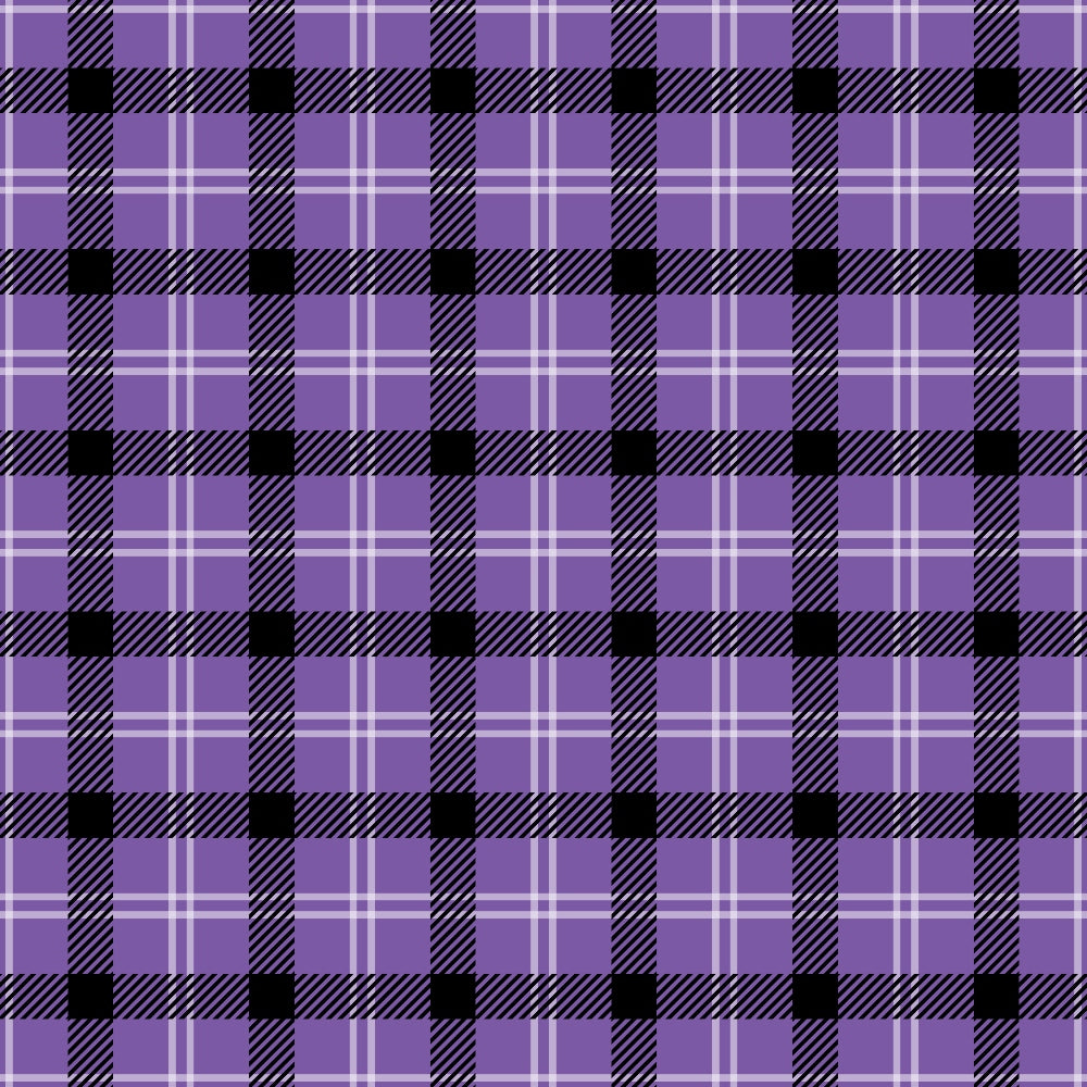 A purple plaid pattern with black stripes forming squares, intersected by thin white lines.