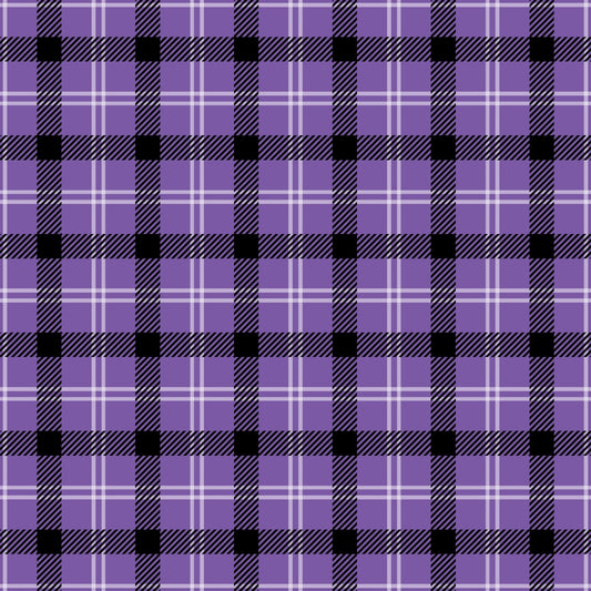 A purple plaid pattern with black stripes forming squares, intersected by thin white lines.