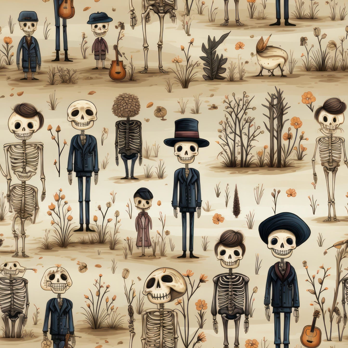 Halloween Skeleton Pattern 13 Quilting Cotton Fabric