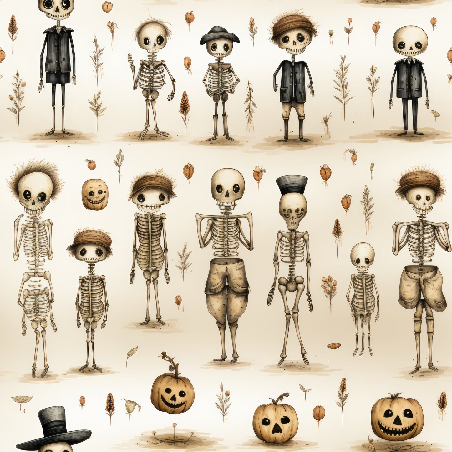 Halloween Skeleton Pattern 15 Quilting Cotton Fabric