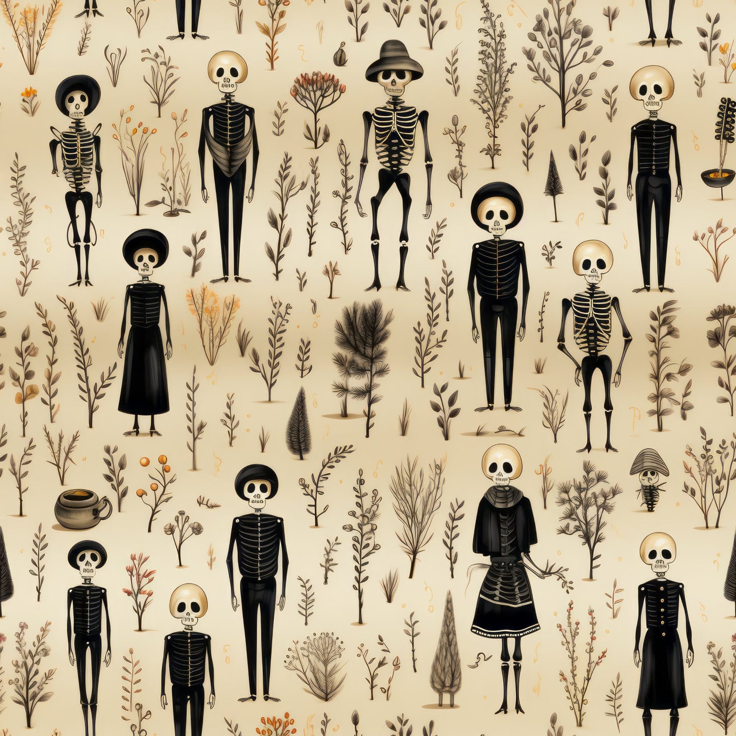 Halloween Skeleton Pattern 19 Quilting Cotton Fabric