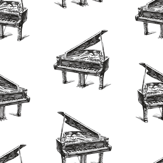 Hand Sketched Pianos Quilting Cotton Fabric