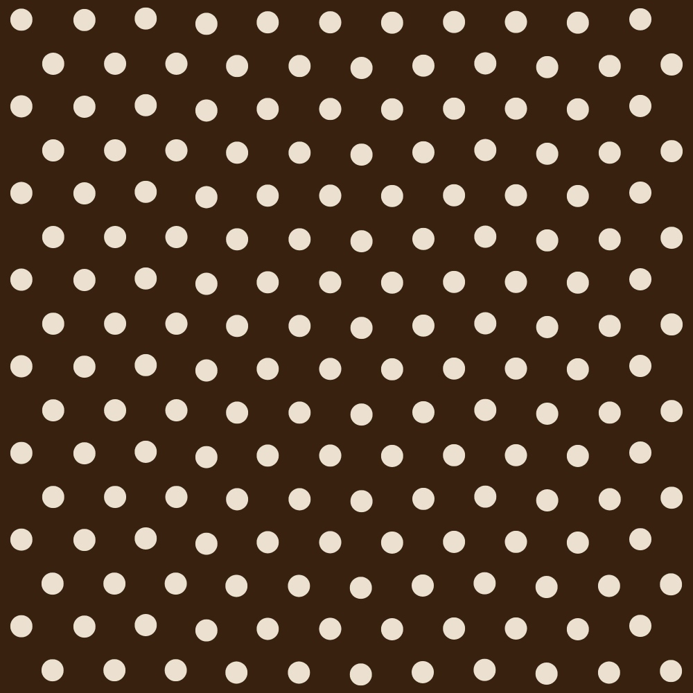 Pattern of evenly spaced white polka dots on a dark brown background.