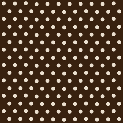 Pattern of evenly spaced white polka dots on a dark brown background.