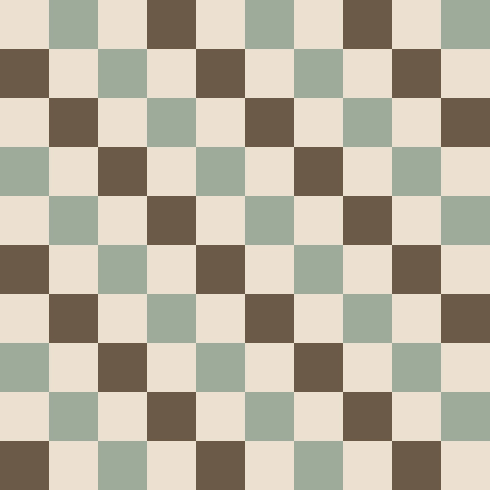 A checkered pattern with alternating squares of beige, brown, and muted green.