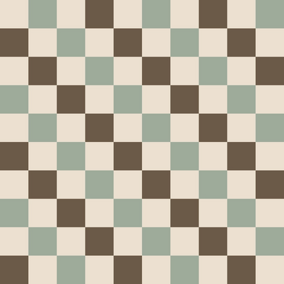 A checkered pattern with alternating squares of beige, brown, and muted green.