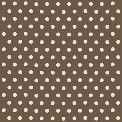 Brown background with an evenly spaced pattern of white polka dots.