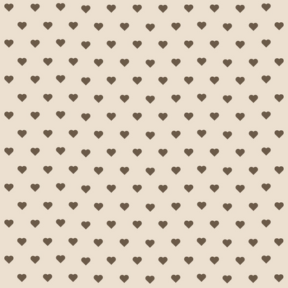 Pattern of small, evenly spaced brown hearts on a light beige background.