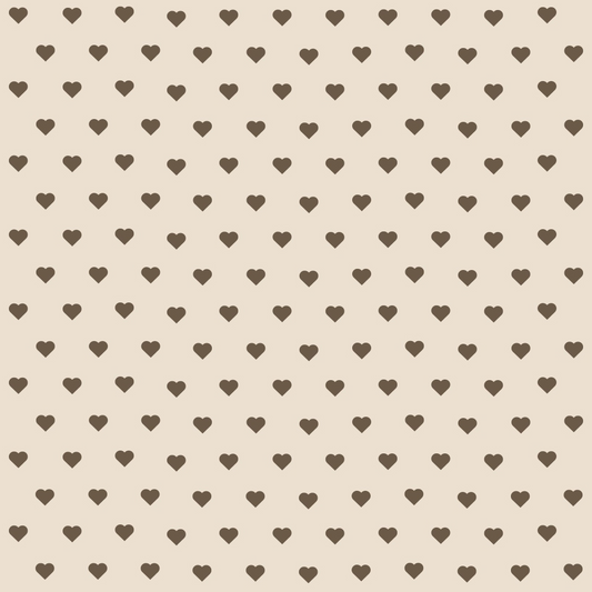 Pattern of small, evenly spaced brown hearts on a light beige background.