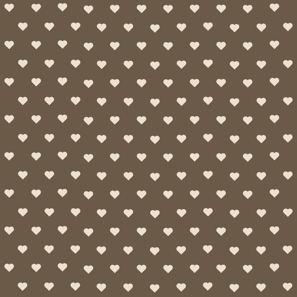 A pattern of small white hearts evenly spaced on a brown background.