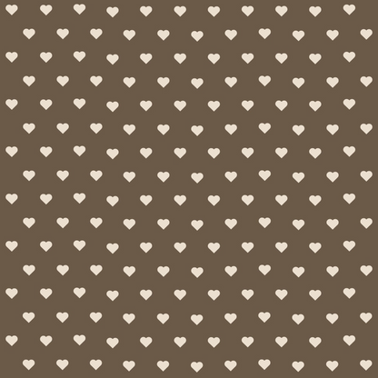 A pattern of small white hearts evenly spaced on a brown background.