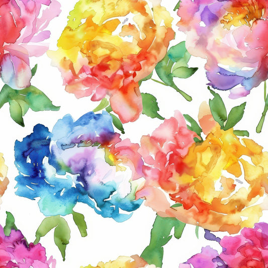 Handpainted Watercolor Peonies Pattern 1 Quilting Cotton Fabric