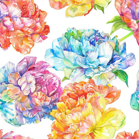 Handpainted Watercolor Peonies Pattern 12 Quilting Cotton Fabric