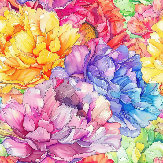 Handpainted Watercolor Peonies Pattern 2 Quilting Cotton Fabric