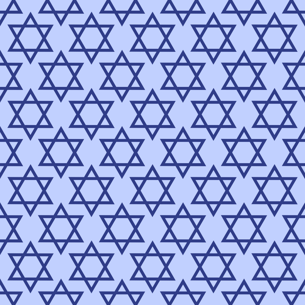 Pattern of interlocking blue Stars of David on a light blue background.