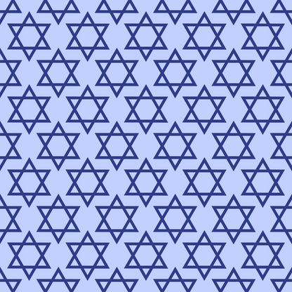 Pattern of interlocking blue Stars of David on a light blue background.