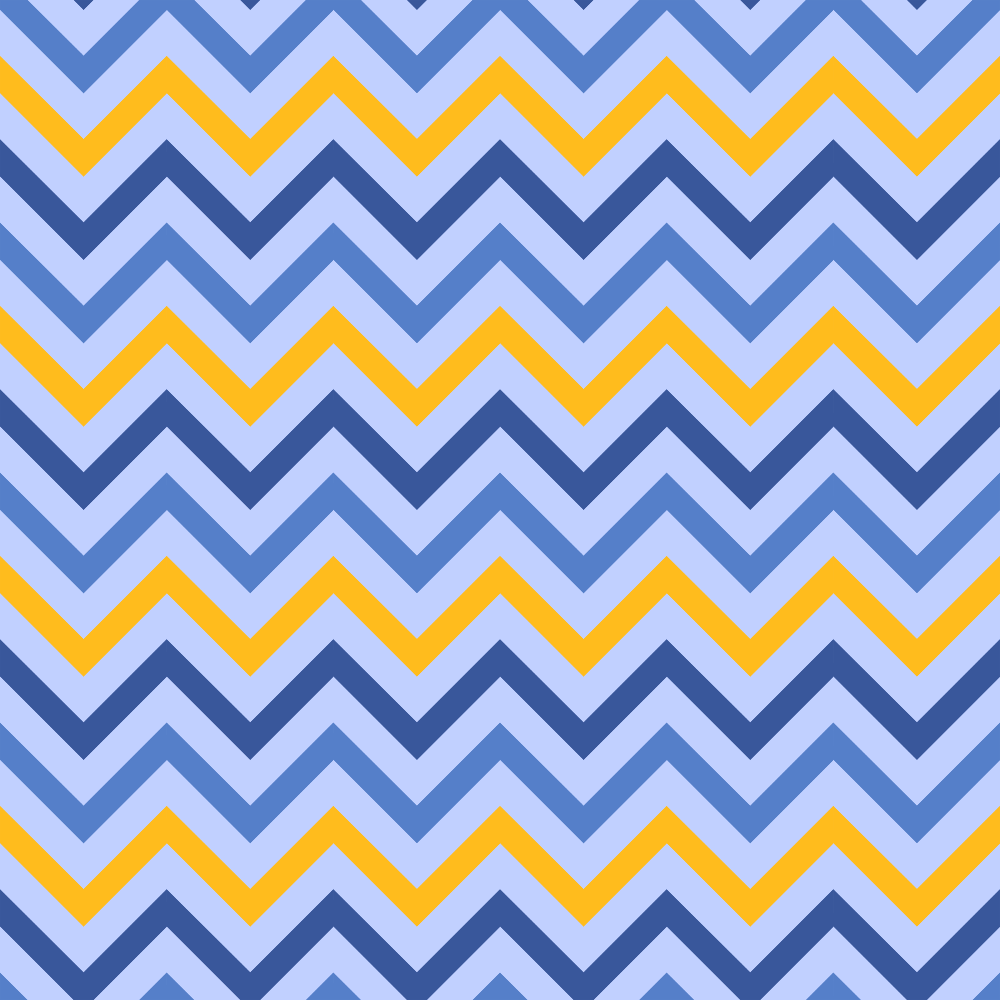 Chevron pattern with alternating blue shades and yellow zigzag stripes.