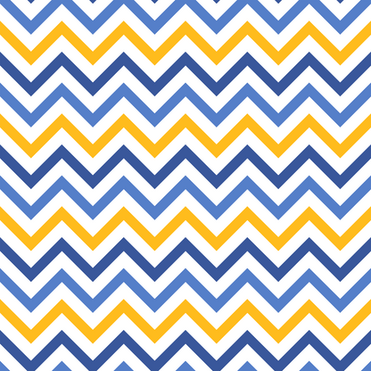 Zigzag pattern with alternating blue and yellow lines on a white background.