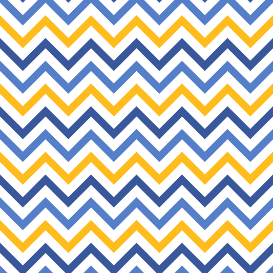 Zigzag pattern with alternating blue and yellow lines on a white background.