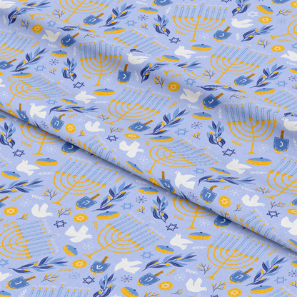 Happy Festival of Lights Pattern 2 Blue Quilting Cotton Fabric