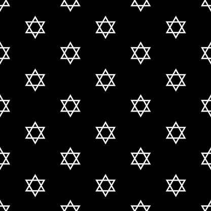 White Star of David pattern on a black background, arranged in a repeating grid formation.