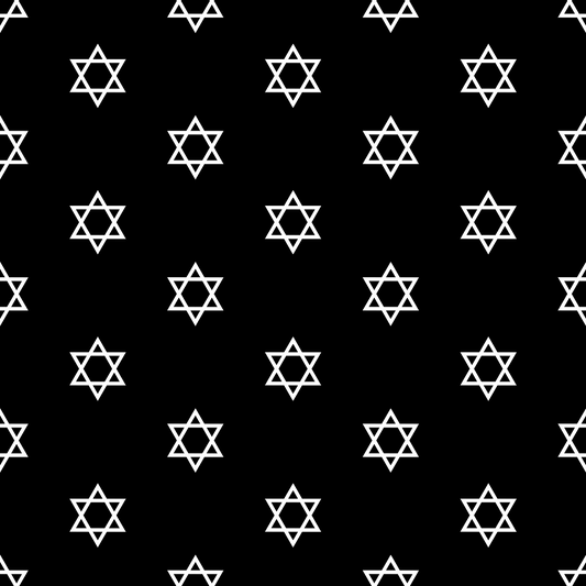 White Star of David pattern on a black background, arranged in a repeating grid formation.